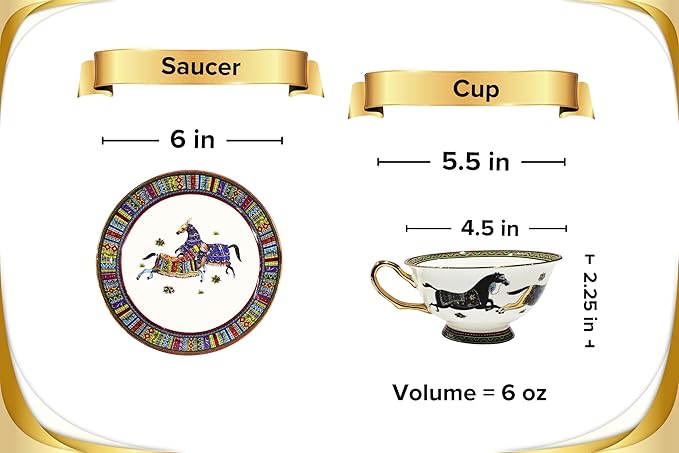 Porcelain Dinnerware Set for 4-20 Piece Luxury Greek Horse Cheval Banquet Dinner Set - Elegant Design - Plates and Cups with Saucers - Dining Set for Everyday Use or Formal Occasions