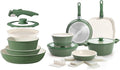 31pcs Ceramic Pots and Pans Set Nonstick Detachable Handle Cookware Induction Kitchen Cooking Set with Removable Handleinclude Frying Pans &amp Saucepans Oven Safe(Green)