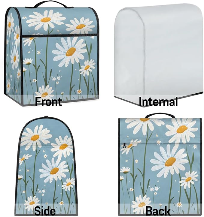 cfpolar Kitchen Aid Mixer Cover Compatible with 6-8 Quarts White Daisy Flower Plant Stand Mixer Cover Kitchen Aid Mixers Accessories Appliance Organizer Bag Dust Covers with Zipper Pocket