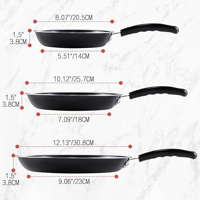 Nonstick Frying Pan Set - Iron Frying Pan 3-Piece Set (8 10 12) + 2 Silicone Spatulas With Premium Nonstick Coating Up to 450°F Skillet Suitable for Induction Gas &amp More