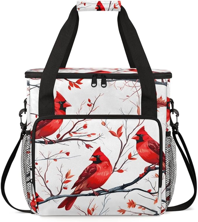 Cardinal Bird Coffee Maker Carrying Bag Winter Xmas Travel Storage Bag Compatible with K-Mini or K-Mini Plus Single Serve Coffee Brewer Carrying Case with Multiple Pockets &amp Shoulder Strap