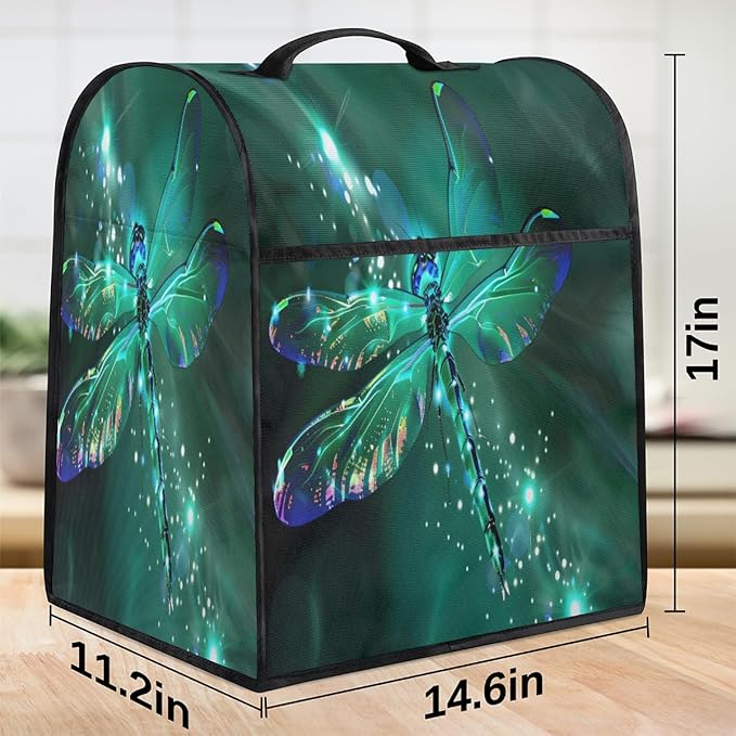 cfpolar Kitchen Aid Mixer Cover Compatible with 6-8 Quarts Vintage Green Dragonfly Stand Mixer Cover Kitchen Aid Mixers Accessories Appliance Organizer Bag Dust Covers with Zipper Pocket