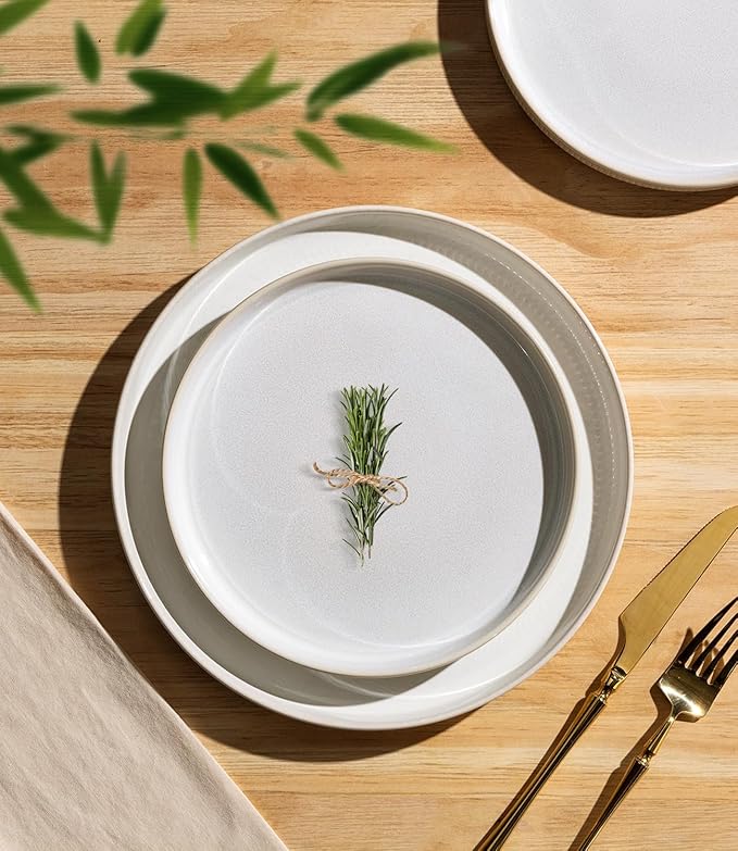 TheTerra Ceramic Dinnerware Sets for 6 18 Pieces Porcelain Lightweight Plates and Bowls Sets Scratch Resistant Dish Set Oven &amp Microwave &amp Dishwasher Safe Reactive White
