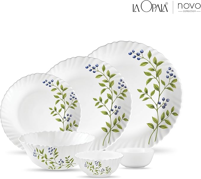 Laopala Opal Glass Novo Lush Green Dinner Set 23 Pcs White