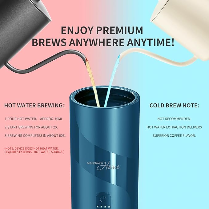 Magnavox HOME Portable Espresso Coffee Maker (Grounds or Pods) with Fast Brew Technology &amp Single Touch Control Ideal for Offices or Travel
