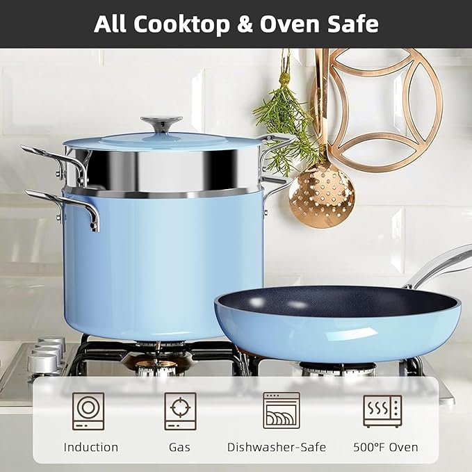 Nuwave Lux 13pc Forged Lightweight Cookware Set PFAS Free Healthy G10 Duralon Ceramic Coating Ultra Non-Stick Stay-Cool Handles Works on All Cooktops &amp Induction Ready