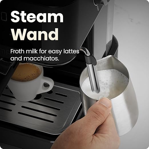 Chefman CraftBrew Espresso Machine 15-Bar Pump Digital Espresso Maker w/Steam Wand for Latte &amp Cappuccino Compact Espresso Coffee Machine w/ 1.5L Removable Water Reservoir - Stainless Black