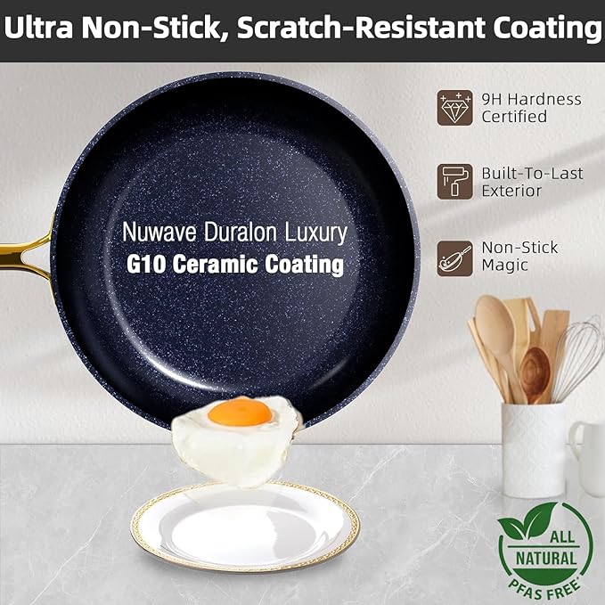 Nuwave Lux 13pc Forged Lightweight Cookware Set PFAS Free Healthy G10 Duralon Ceramic Coating Ultra Non-Stick Stay-Cool Handles Works on All Cooktops &amp Induction Ready