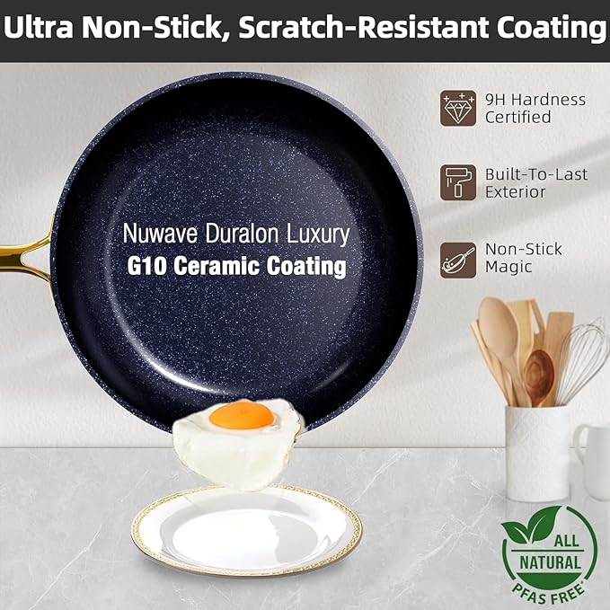 Nuwave Lux 13pc Forged Lightweight Cookware Set PFAS Free Healthy G10 Duralon Ceramic Coating Ultra Non-Stick Stay-Cool Handles Works on All Cooktops &amp Induction Ready