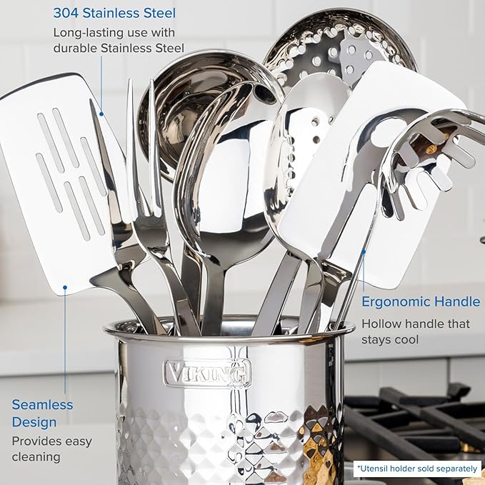 Viking Culinary Contemporary 3-Ply Stainless Steel Cookware Set 10 Piece Dishwasher Oven Safe &amp Culinary 304 Stainless Steel Kitchen Utensil Set Ergonomic Stay-Cool Handles