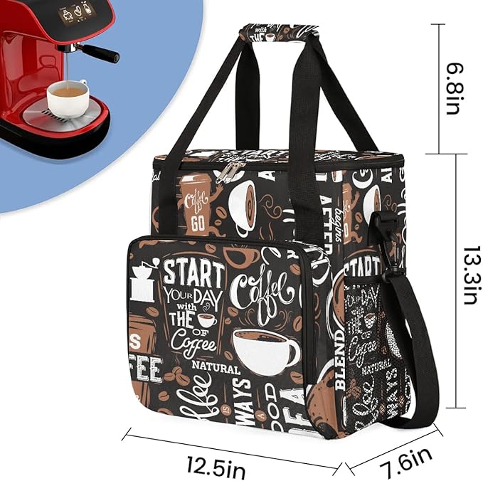 coffee cup coffee beans Coffee Maker Carring Bag Travel Carrying Storage Tote Bag Compatible with Keurig K-Mini or K-Mini Plus Portable Single Serve Coffees Brewer Case with Pockets for K-cup Pods
