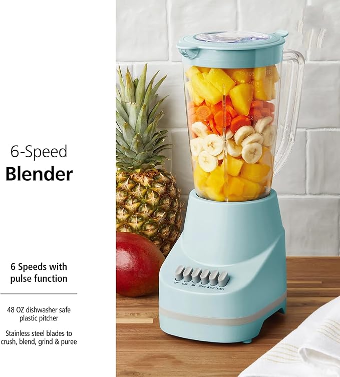 500W 6-Speed Blender with 48oz/1.5L Dishwasher-Safe Pitcher Stainless Steel Blades Cord Storage &amp Skid-Resistant Feet Blue Cameo/Lilac Bloom for Smoothies Soup Vegetables 2026 Kitchen Essentia