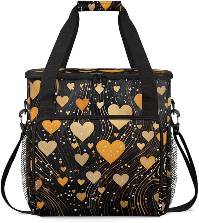Gold Heart Coffee Maker Carrying Bag Portable Travel Storage Tote Bag Compatible with K-Mini or K-Mini Plus Single Serve Coffee Brewer Carrying Case with Multiple Pockets &amp Shoulder Strap