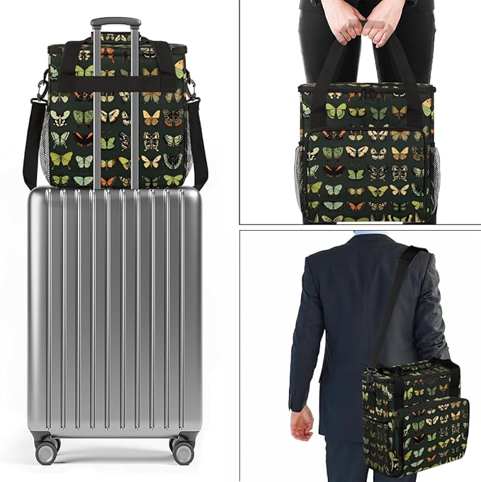 Watercolor Butterfly Coffee Maker Carrying Bag Colorful Butterfly Travel Storage Bag Compatible with K-Mini or K-Mini Plus Single Serve Coffee Brewer Carrying Case with Pockets &amp Shoulder Strap