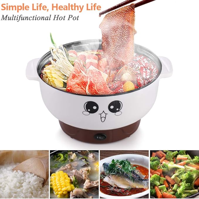 Electric Skillet 4-in-1 Multifunctional Electric Cooker Skillet Grill Pot for Cooking Rice Hotpot Soup Steam Eggs Fried Noodles Small Kitchen Cooker Non-Stick (2.8L without Steamer)