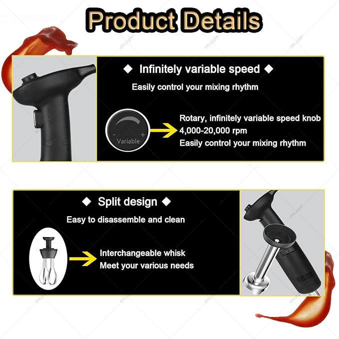 270w Commercial Hand Blender20000 Rpm Professional Immersion Blender with Pure Copper Motor for 5l Soup BucketsStainless Steel Blade for PureeWhipping Cream Standard