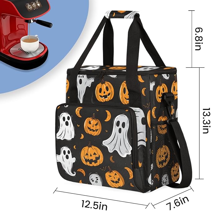 Halloween Pumpkin Coffee Maker Carrying Bag Magical Pumpkin Travel Storage Bag Compatible with K-Mini or K-Mini Plus Single Serve Coffee Brewer Carrying Case with Multiple Pockets &amp Shoulder Str