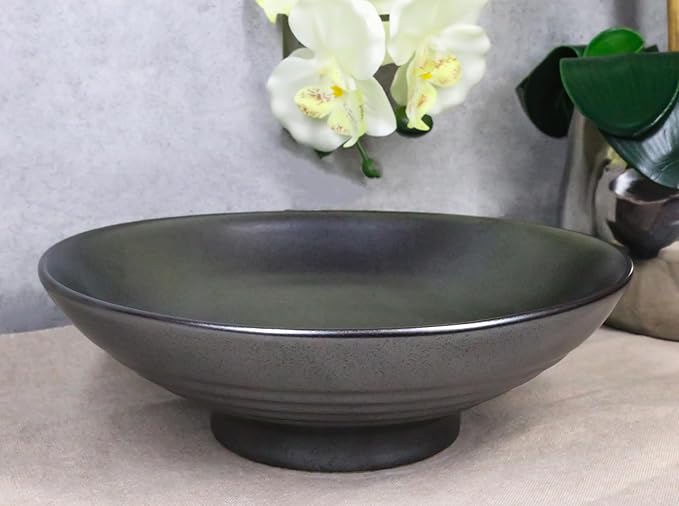 Ebros Gift Iron Black Clay Underglaze Technique Tetsu Kesho Porcelain Dinnerware Kitchen Set Asian Japanese Restaurant Supply (Pack Of 4 Large Ramen Soup Dinner Bowl 36oz)