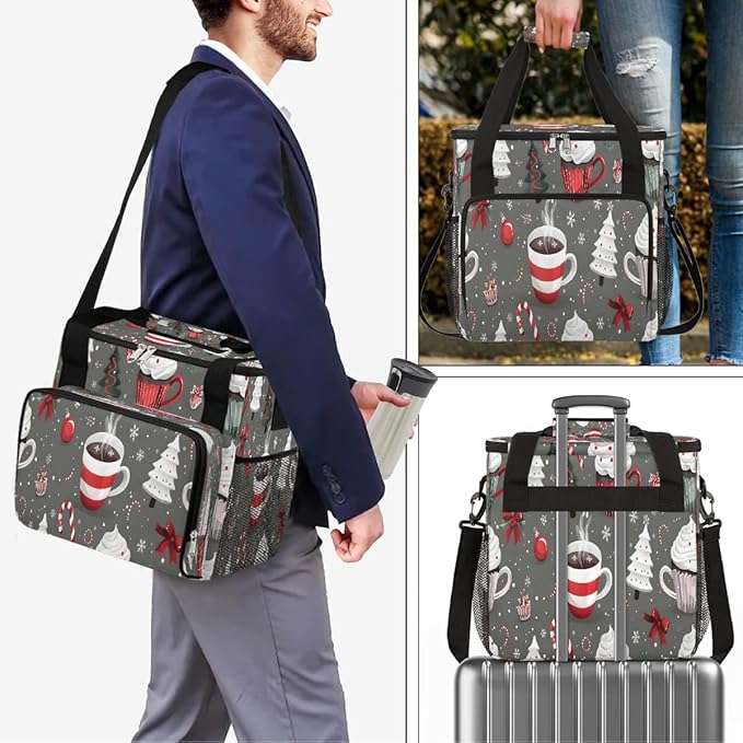 Christmas (606) Coffee Maker Carring Bag Travel Carrying Storage Tote Bag Compatible with Keurig K-Mini or K-Mini Plus Portable Single Serve Coffee Brewer Case with Pockets for K-cup Pods