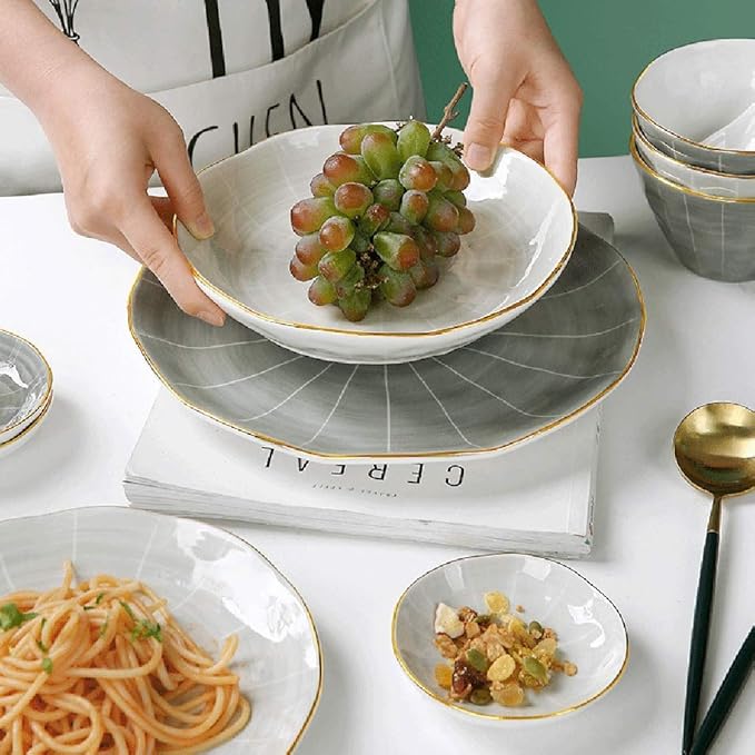 New Dinnerware SetsCeramics Dinnerware Set Phnom Penh Light Luxury Porcelain Dinner Set of 48 / Nordic Style d Pinch Texture Plates and Bowls Sets for Family Gat