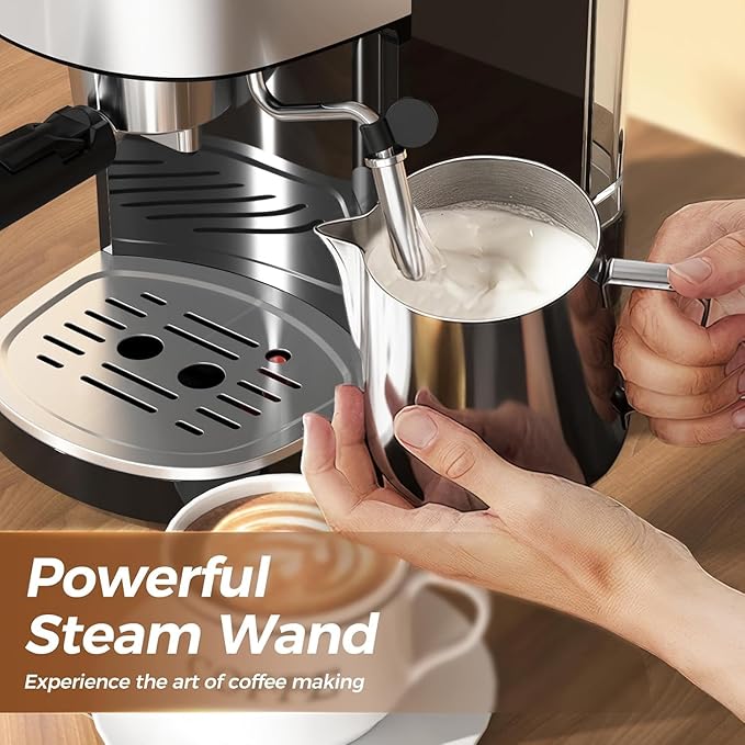 20 Bar Espresso Machine Stainless Steel Coffee Maker with LCD Display &amp Steam Wand 45oz Water Tank Dual Brewing for Espresso Cappuccino Latte - Home &amp Office Use Black