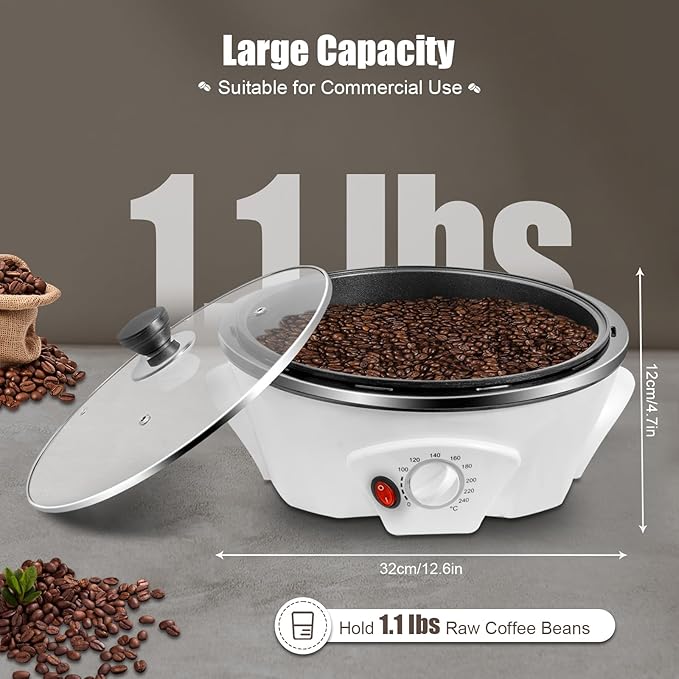 Coffee Bean Baking Machine 110V Electric Coffee Roaster with Timer 800W Adjustable Temperature Household Coffee Bean Roasting Baking Machine 1.1 Lbs Coffee Roasting Tool for Peanuts Soybeans Beans