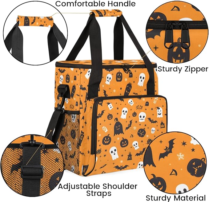 Halloween Pumpkin Coffee Maker Carrying Bag Bat Pumpkin Travel Storage Bag Compatible with K-Mini or K-Mini Plus Single Serve Coffee Brewer Carrying Case with Multiple Pockets &amp Shoulder Strap