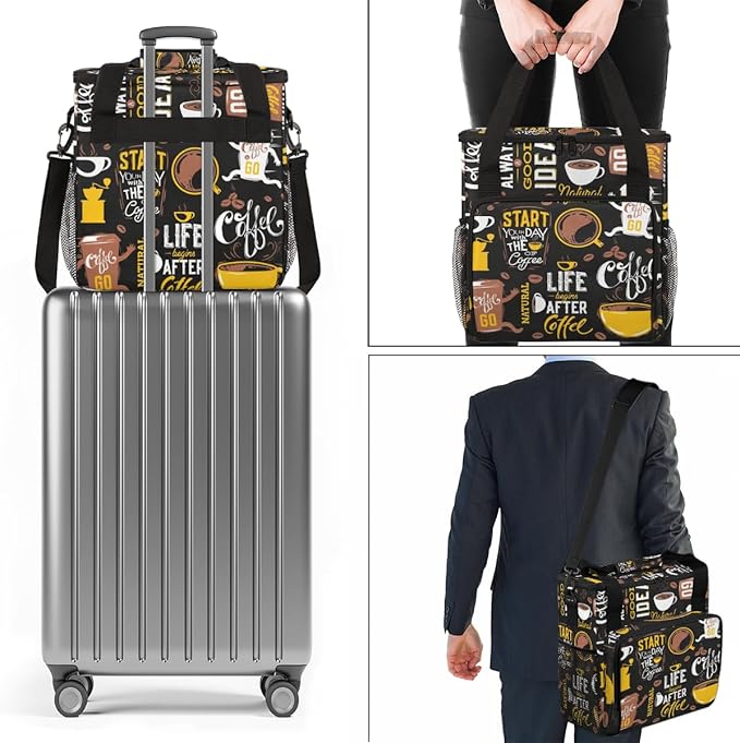 Start Your Day with Coffee Travel Bag Compatible with Keurig K-Mini Single Serve Coffee Brewer Carrying Case Compatible for K-Mini Plus with Multiple Pockets for K-Cup Pods (Bag Only)