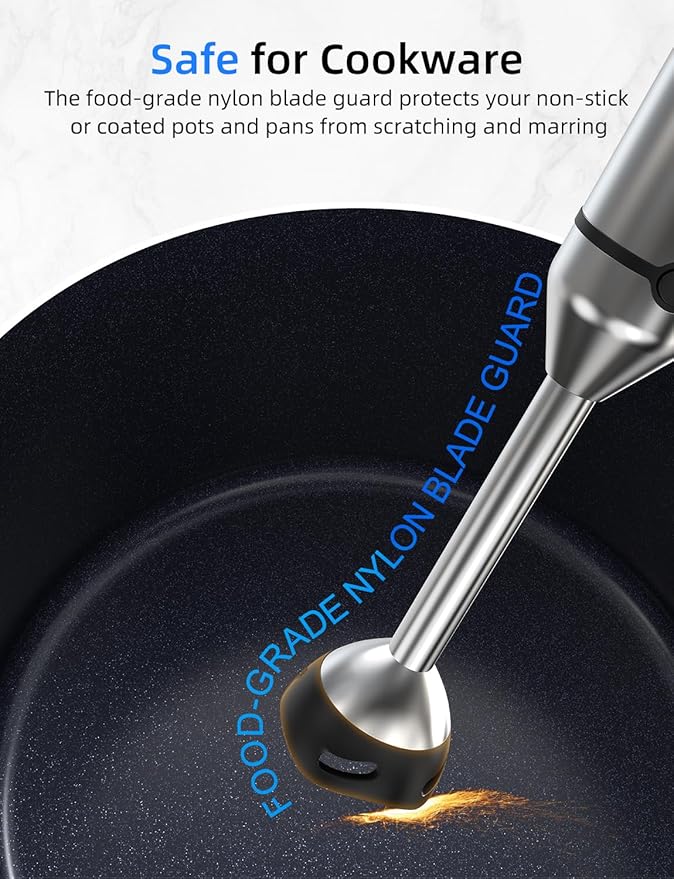 Immersion Blender Heavy Duty Copper Motor Stainless Steel Smart Stick with Egg Beaters Potato Masher Chopper/Food Processor