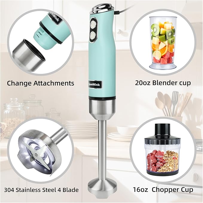 Hand Blender Powerful 4 in 1 600w Corded Immersion Blender Handheld with Stainless Steel Attachment Small Food Processor &amp Stick for Kitchen Emergen useful immersion blender