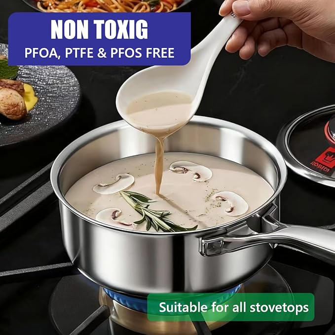 Stainless Steel Cookware Set 5-ply cookware8-Piece Pots and Pans Set 316L Professional Grade Oven and Broiler Safe to 650°F Dishwasher Safe Durable Induction Compatible Silver