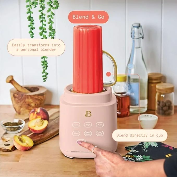High Performance Countertop Blender System with Personal Blending Cups Ice Crushing Smoothie and Food Processing (Rose)