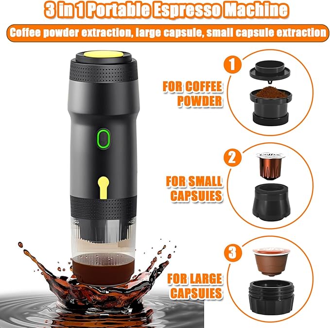Portable Espresso Machine 3-in-1 Self-Heating Portable Coffee Maker for Travel with Rechargeable Battery Cordless Electric Mini Espresso Maker for RV Hiking Camping Office (Black)