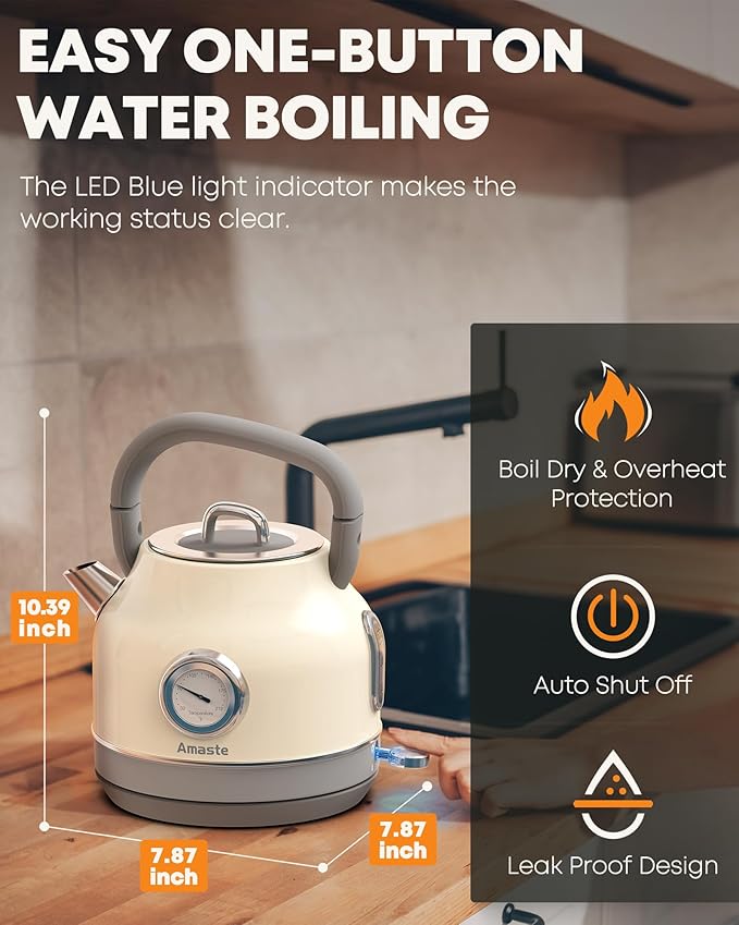 Amaste Black Coffee Maker &amp White Retro Electric Kettle Set