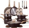 CAROTE 21 PCS Ceramic Cookware Set Pots and Pans Set Non Stick Pot and Pan Set with Frying Pan Induction Ready Cooking Set for Kitchen PFOS/PFOA/PFAS Free Brown
