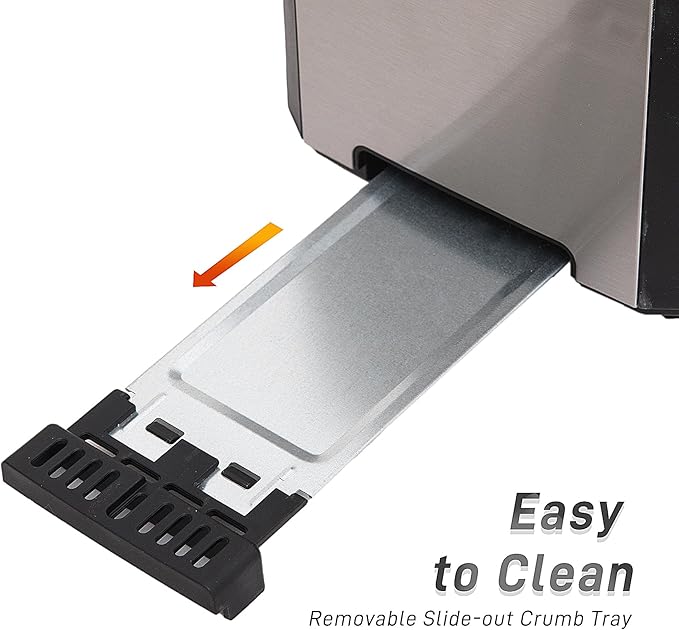 4 Slice Long Slot Stainless Steel Toaster with Extra Wide 1.5” Slots 6 Shade Browning Settings Defrost Reheat Cancel Functions Even Toasting for Artisan &amp Sourdough Bread Removable Crumb Tray