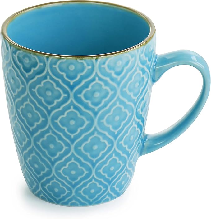 16 Piece Embossed Stoneware Dinnerware Set – Teal Dishes with Glossy Finish and Trimmed Edges Microwave &amp Dishwasher Safe Tableware Set for 4 Elegant Dinner Plates and Bowls
