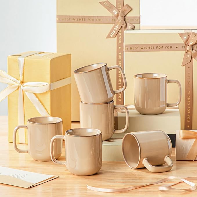 vancasso ONION Ceramic Plates and Bowls Sets 12 Pieces Brown Dinnerware Sets and 12 oz Coffee Cups Ceramic Stoneware Mugs with Handle for Latte Tea