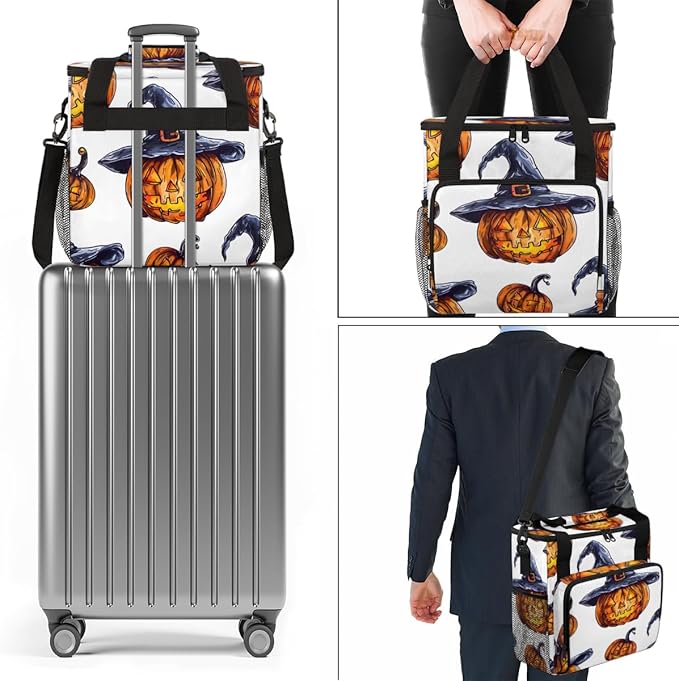 Halloween Pumpkin Coffee Maker Carrying Bag Watercolor Pumpkin Travel Storage Bag Compatible with K-Mini or K-Mini Plus Single Serve Coffee Brewer Carrying Case with Pockets &amp Shoulder Strap