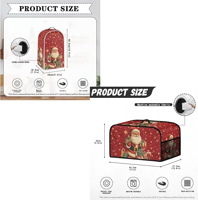 Merry Christmas 3-Piece Set: Blender Slow Cooker &amp Toaster Covers Santa Claus Universal Size Dust Covers for Small Appliances Women's Gift (Red)