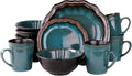 16-Piece Stoneware Dinnerware Set – Textured Rim Plates Matte-Finish Bowls &amp High-Gloss Mugs Dishwasher &amp Microwave Safe