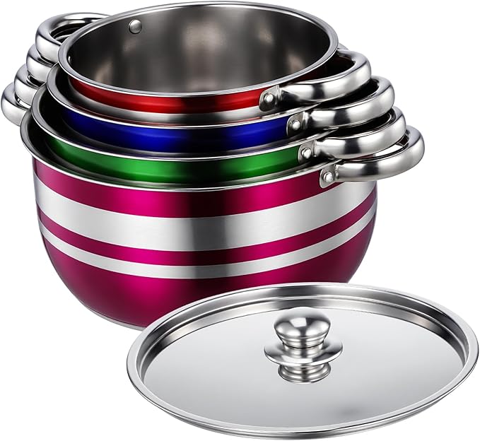 4pcs Stainless Steel Induction Cooktop Pots Set Even Heat Distribution Multipurpose Compatible with Gas Electric Stoves Kitchen Cookware for Home Camping Restaurant Use