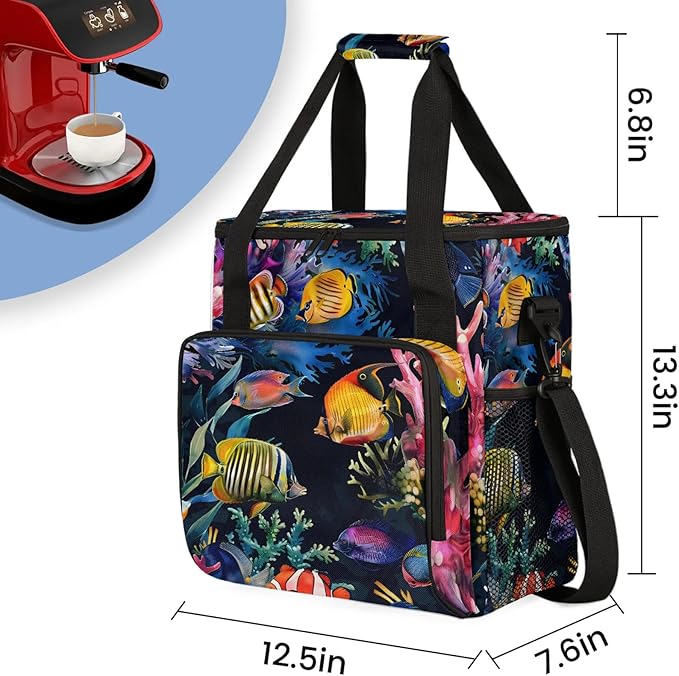 Ocean Fish Travel Coffee Maker Carrying Bag Large Organizer Storage Tote Bag Insulated Reusable Cooler Grocery Bags