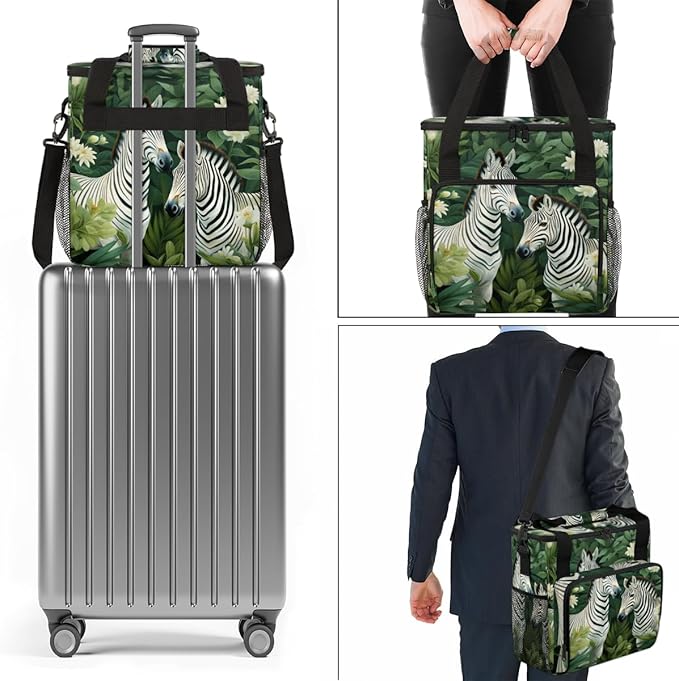 Zebra Coffee Maker Carrying Bag Palm Leaves Portable Travel Storage Tote Bag Compatible with K-Mini or K-Mini Plus Single Serve Coffee Brewer Carrying Case with Multiple Pockets &amp Shoulder Strap