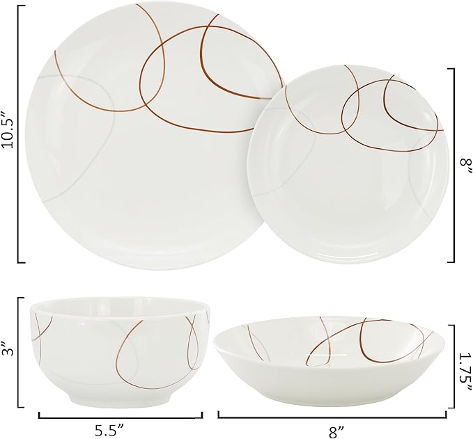 Elama Sydney 24 Piece Porcelain Double Bowl Dinnerware Set Service for 6