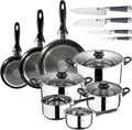 8-piece cookware: 2 pots diameter 16 and 18 pots diameter 20 x diameter 24 and 28 cm + 3-piece pan set 16-20-24 cm made of pressed aluminium + kitchen knife set