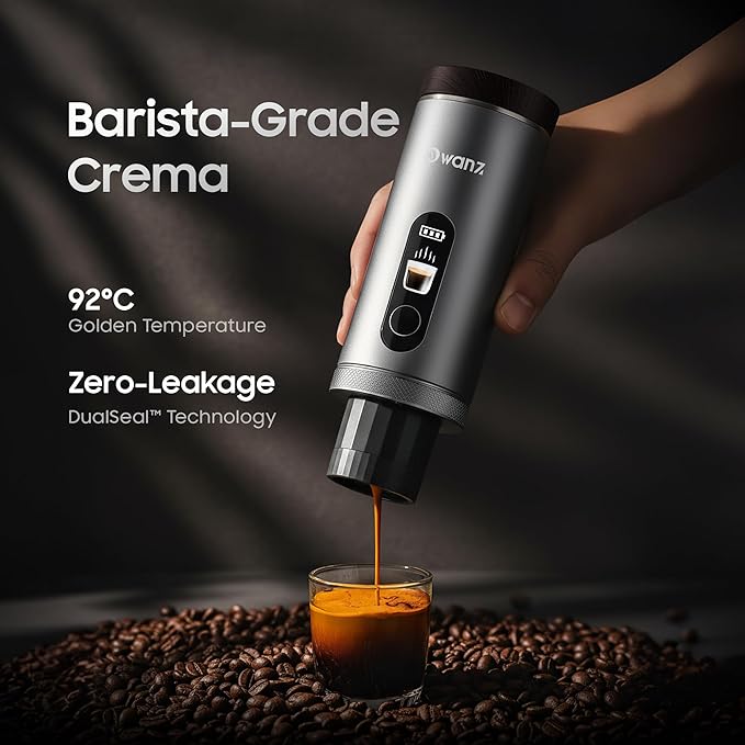 Electric Portable Espresso Machine 20 Bar Travel Coffee Maker Self-Heating with 9000mAh Battery Compatible with Ground Coffee &amp NS Capsule for Camping Car RV Hiking (Silver)