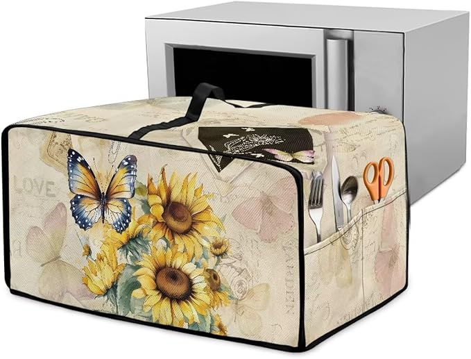 Doojoayie Butterfly Sunflower Toaster Cover 4 Slice Toaster Oven Cover Dust Resistant Appliance Covers for Kitchen Counter Modern Home Kitchen Decoration