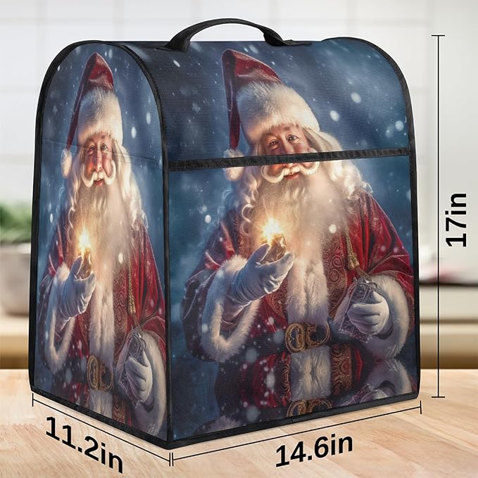 Kitchen Aid Mixer Cover Santa Claus Christmas Hat Stand Mixer Cover Compatible with 6-8 Quarts Stand Mixers Dust Covers with Zipper Pocket Foldable Washable Kitchen Aid Organizer Bag