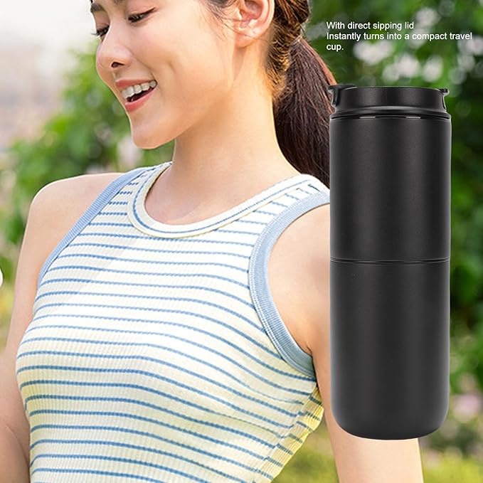 Aramox 15 Grinding Settings Cup Every Time 92C Extraction Temperature 1600mAh Battery Rechargeable Coffee Machine Portable for Camping and Office (Black)